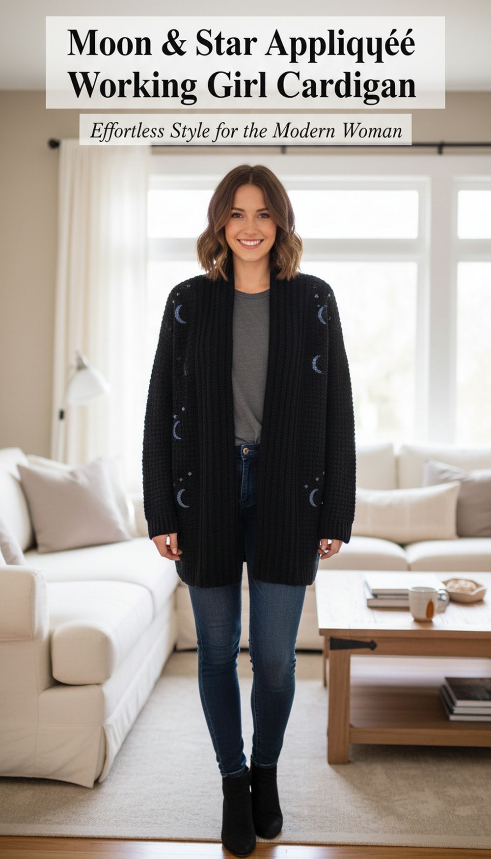 Moon & Star Appliqué Working Girl Cardigan